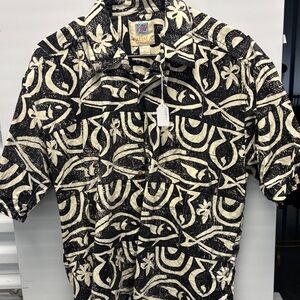 Kahala Men's Black and Cream Casual Button Down Shirt